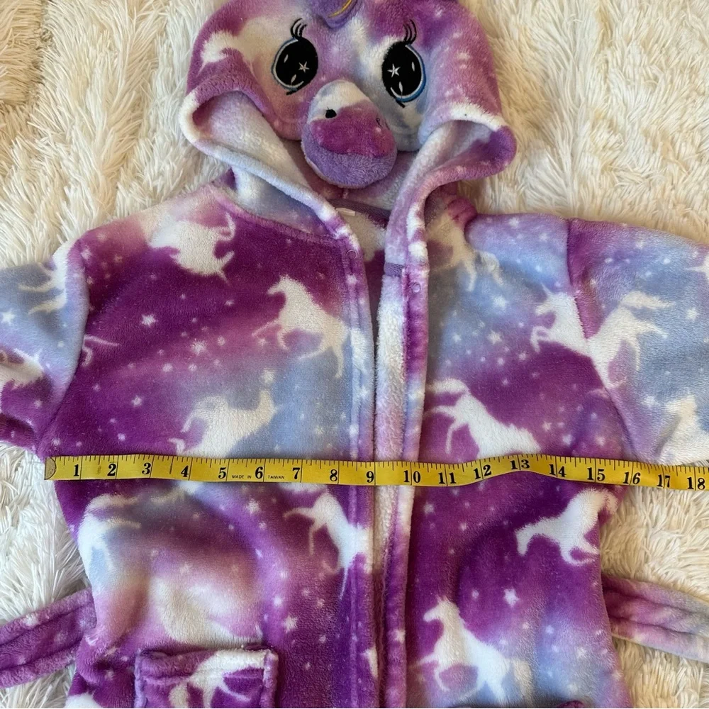 Girls Unicorn Hooded Plush Fleece Robe Purple Blue Galaxy Bathrobe Size 7/8